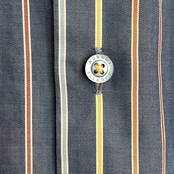 Robert Talbott Button Down Collared Shirt Blue Stripe Long Sleeve Medium - Picture 4 of 9